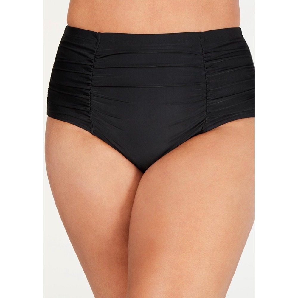 Island Escape Black Ruched High Waist Tummy Control‎ Bikini Bottoms Plus 20W NWT